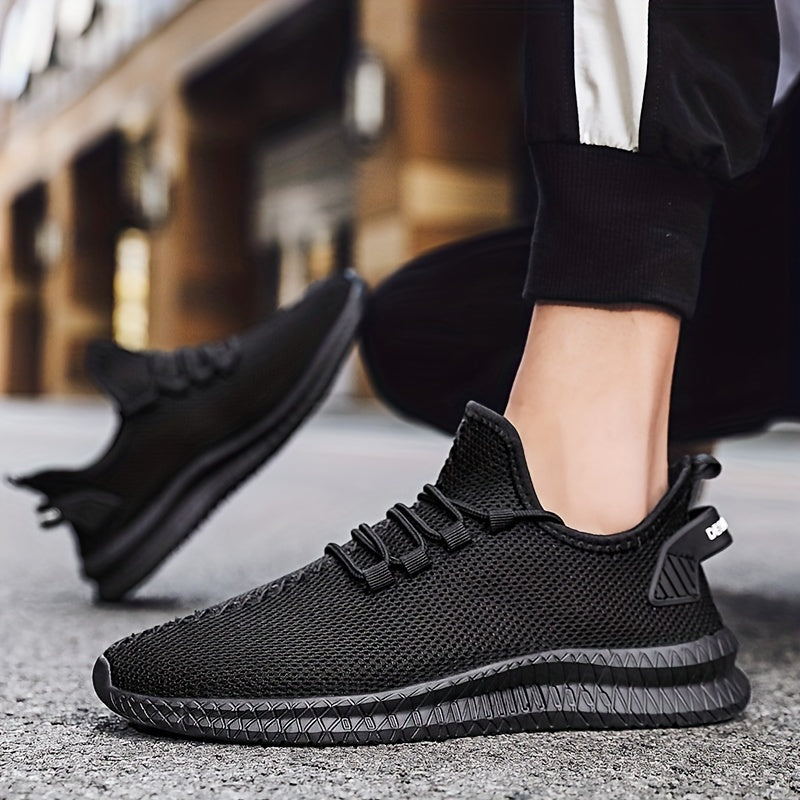 Men's Weave Knit Lace Up Casual Shoes, Breathable Lightweight Comfy Non Slip Sneaker, Spring And Summer