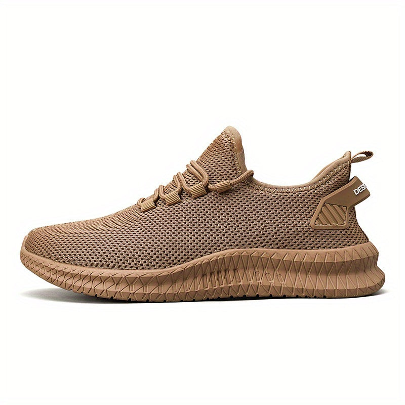 Men's Weave Knit Lace Up Casual Shoes, Breathable Lightweight Comfy Non Slip Sneaker, Spring And Summer