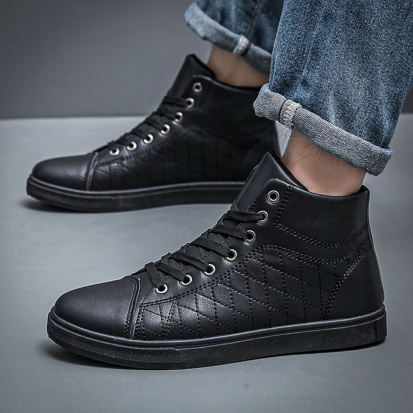 Men's Solid Ankle Boots, Comfy Non Slip Lace Up Soft Sole Sneakers For Men's Outdoor Activities